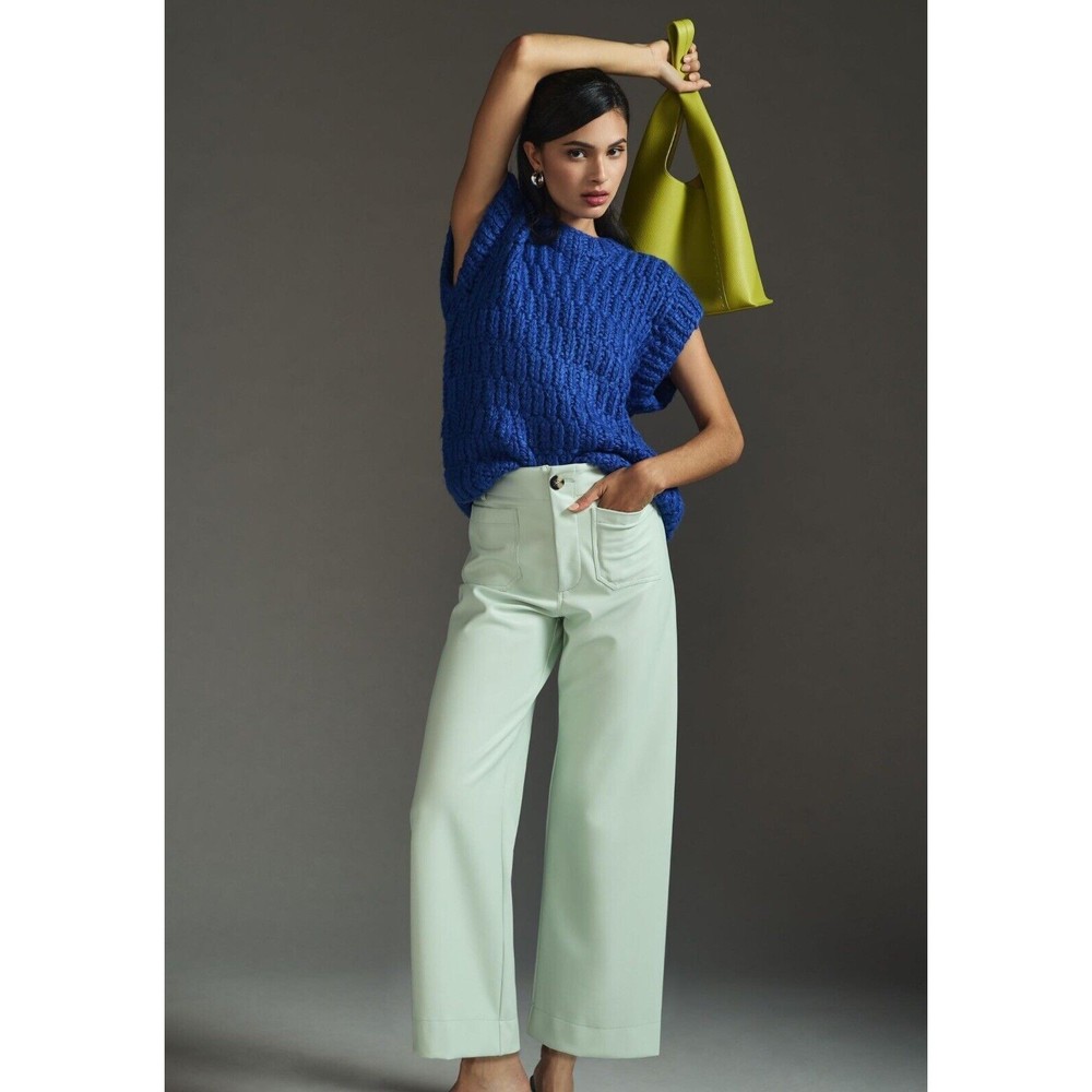 New Anthropologie Maeve The Colette Cropped Wide-Leg Faux Leather Pants Sz 34